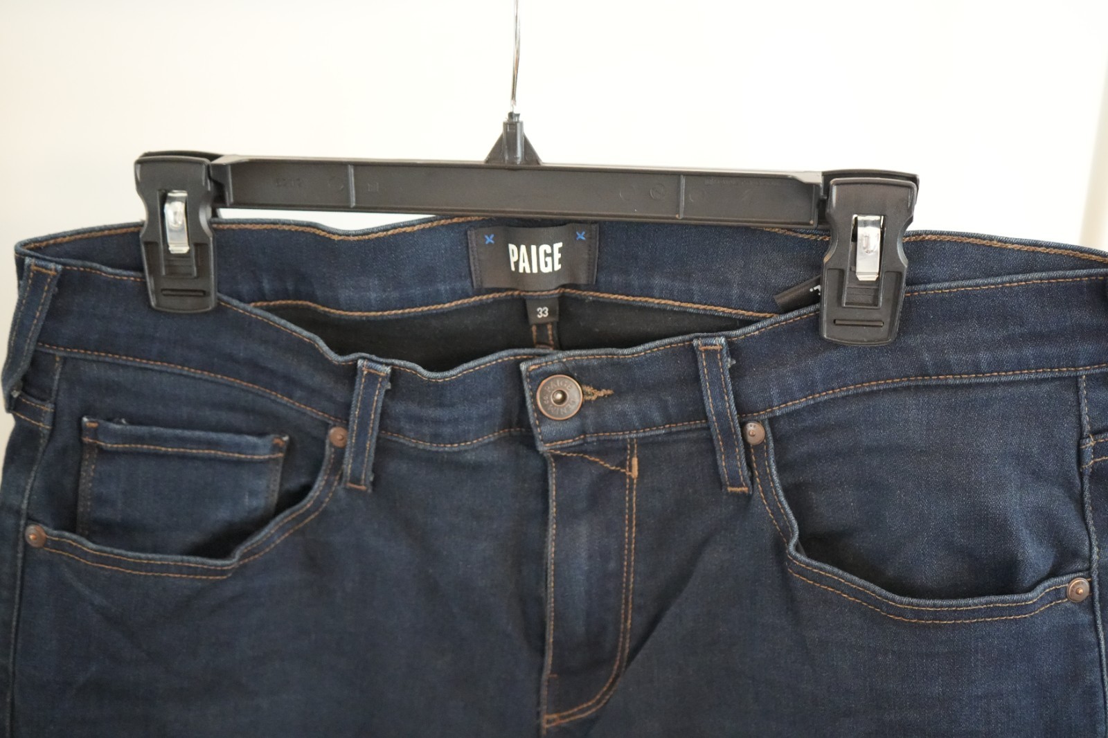 Paige Federal Slim Straight Jeans Mens 33 x 30 Dark Blue Transcend Stretch Denim