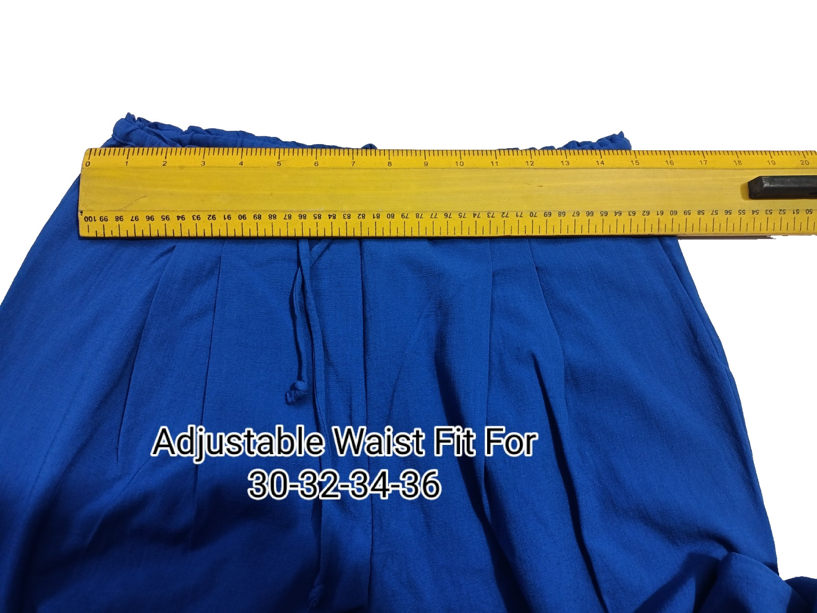 H&M Blue Wide Leg Dress Pants Adjustable Waist Drawstring Free Size 30 To 36 In
