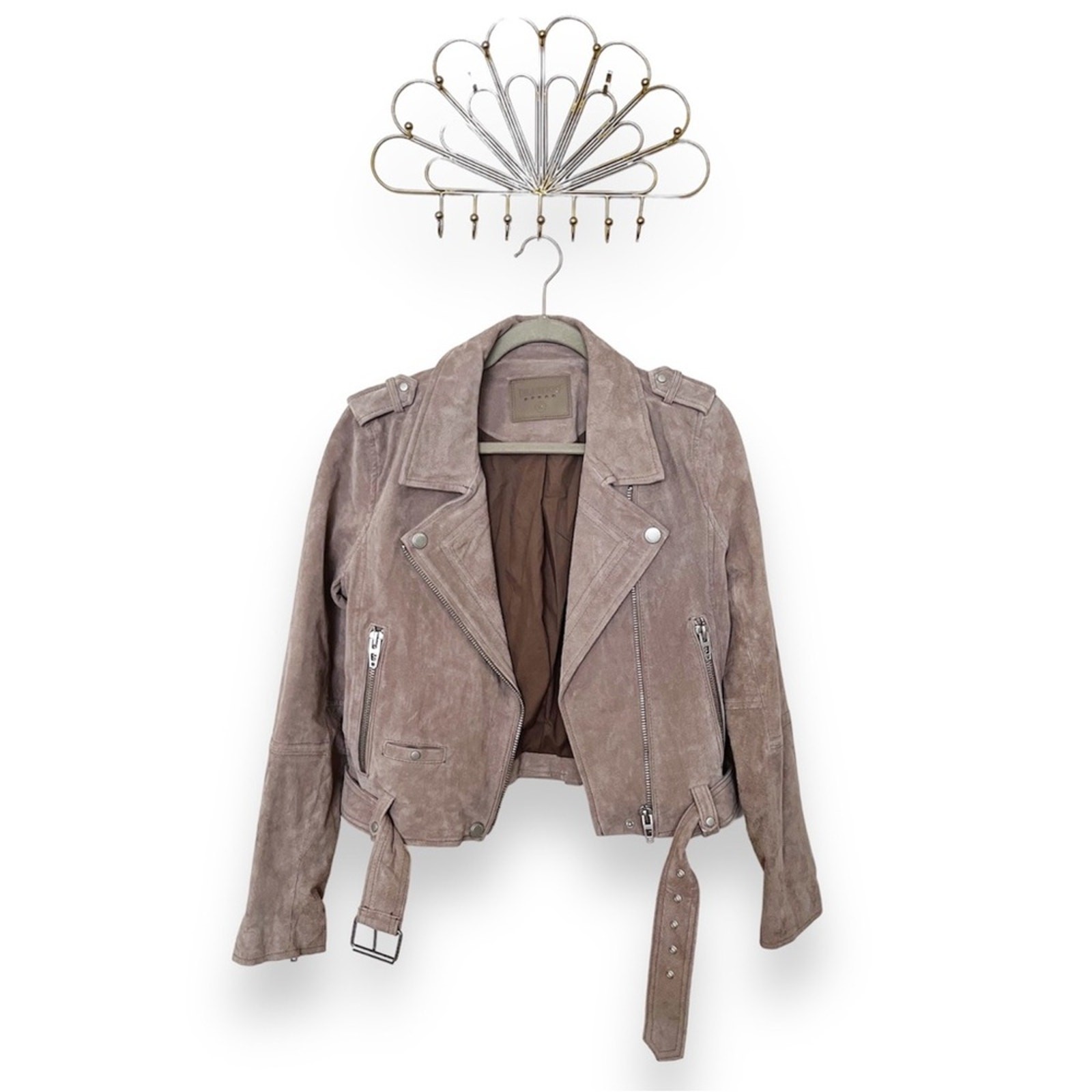 BLANKNYC Suede Moto Jacket Taupe Leather Biker Zip Belted Size Medium