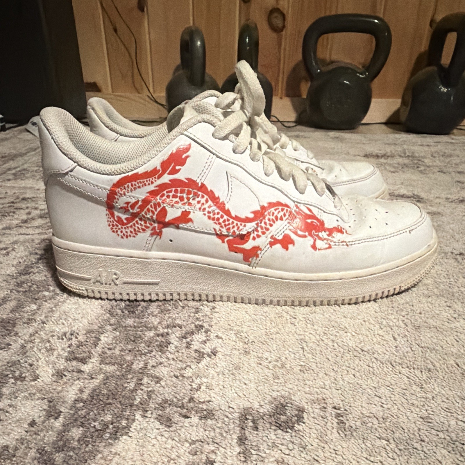 Air Force 1 With Custom Cherry Tree & Dragon Design Slightly Worn Size 10.5