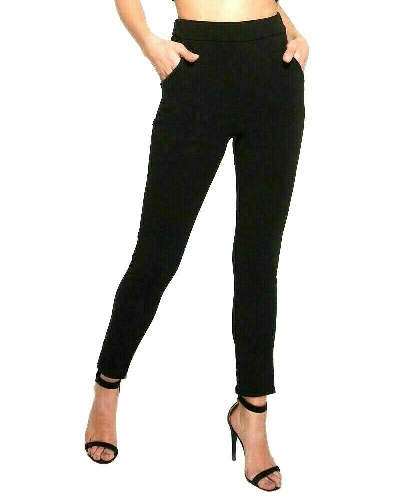 WOMENS LADIES ELASTICATED STRETCH SKINNY POCKET SLIM OFFICE TROUSERS NAVY BLACK