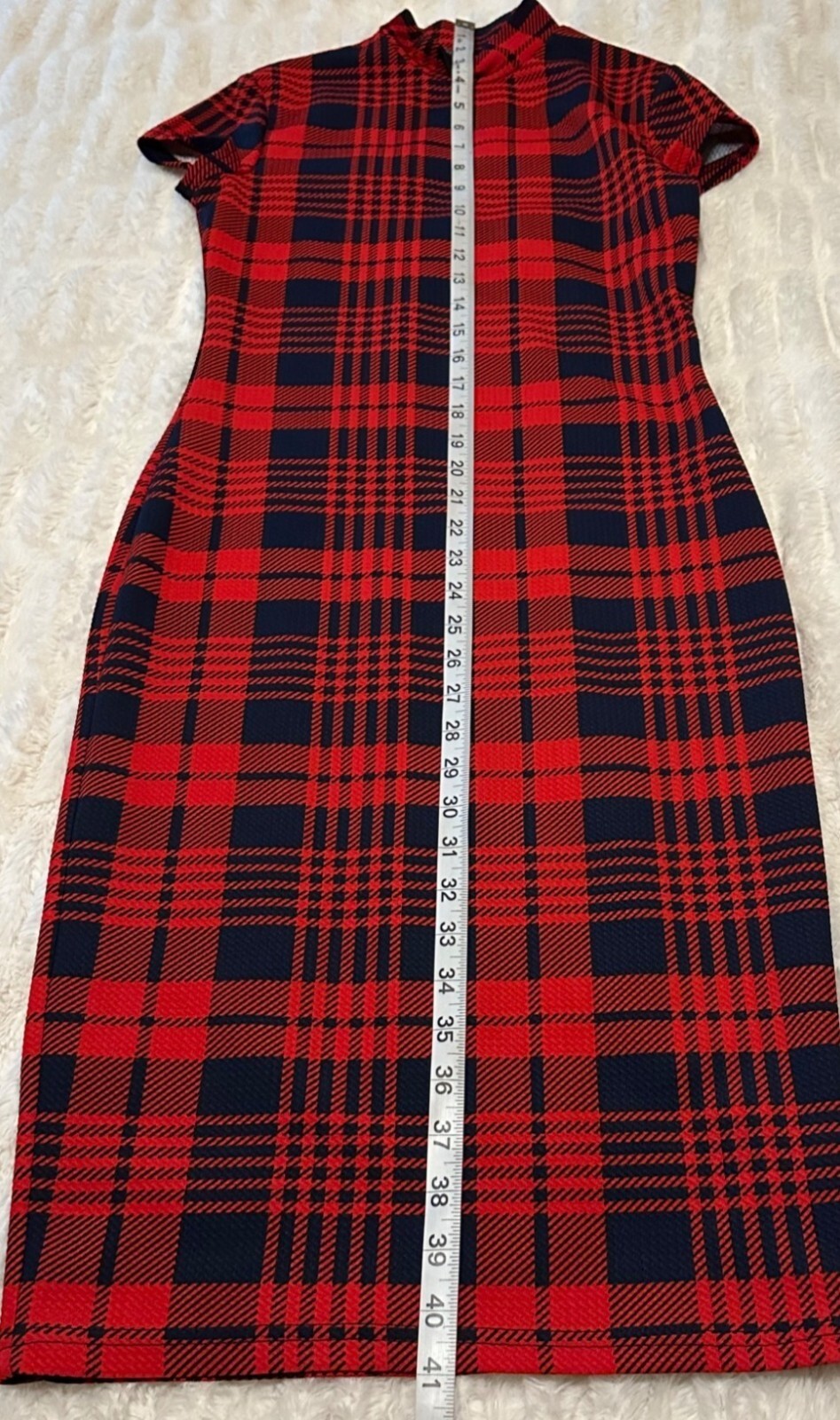 SHEIN Mock Neck Red Plaid Dress Polyester Spandex Blend Women’s Size XS/2