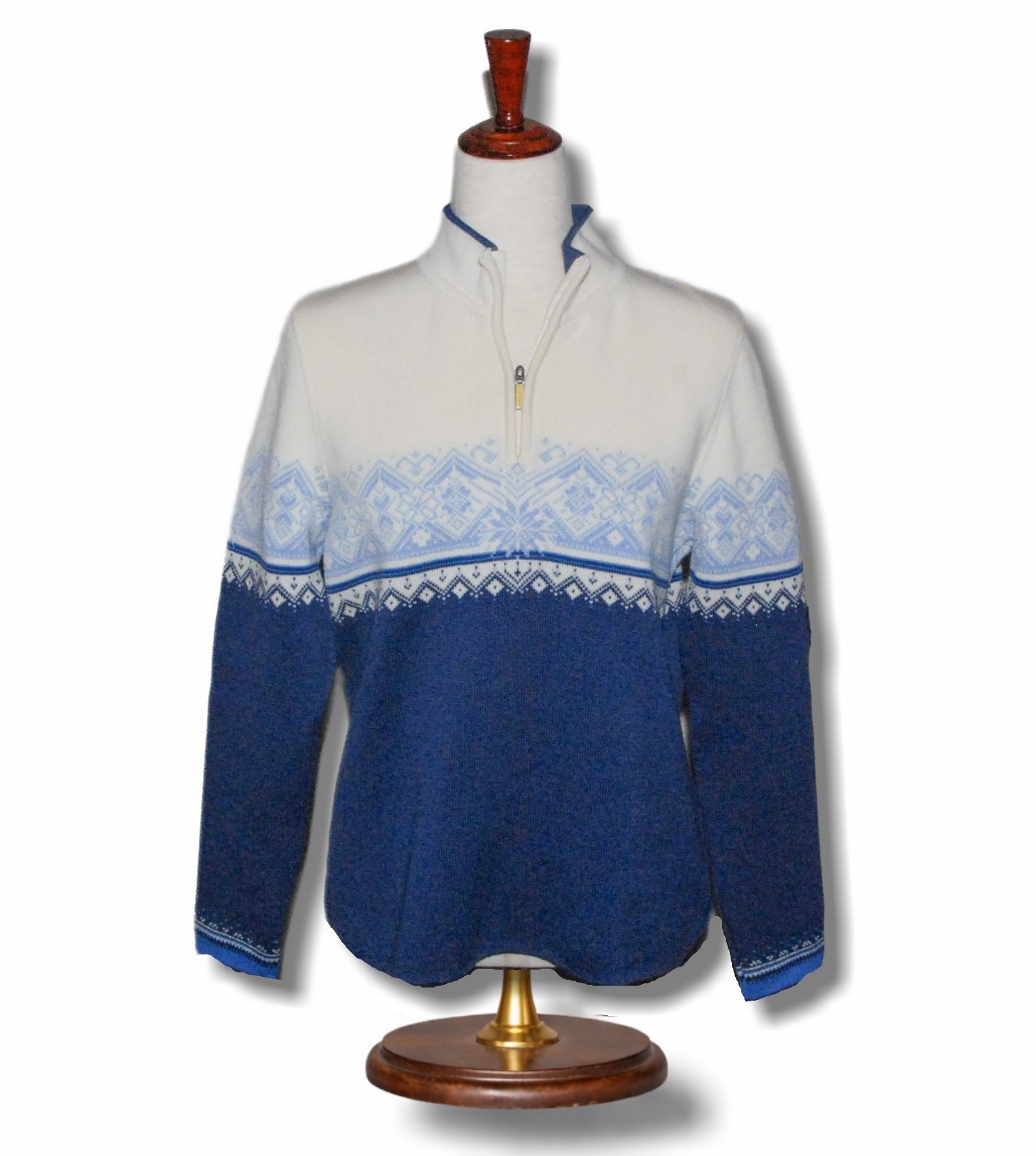 DALE OF NORWAY sz Large 100% Merino Wool Quarter Zip Sweater Blue Ivory