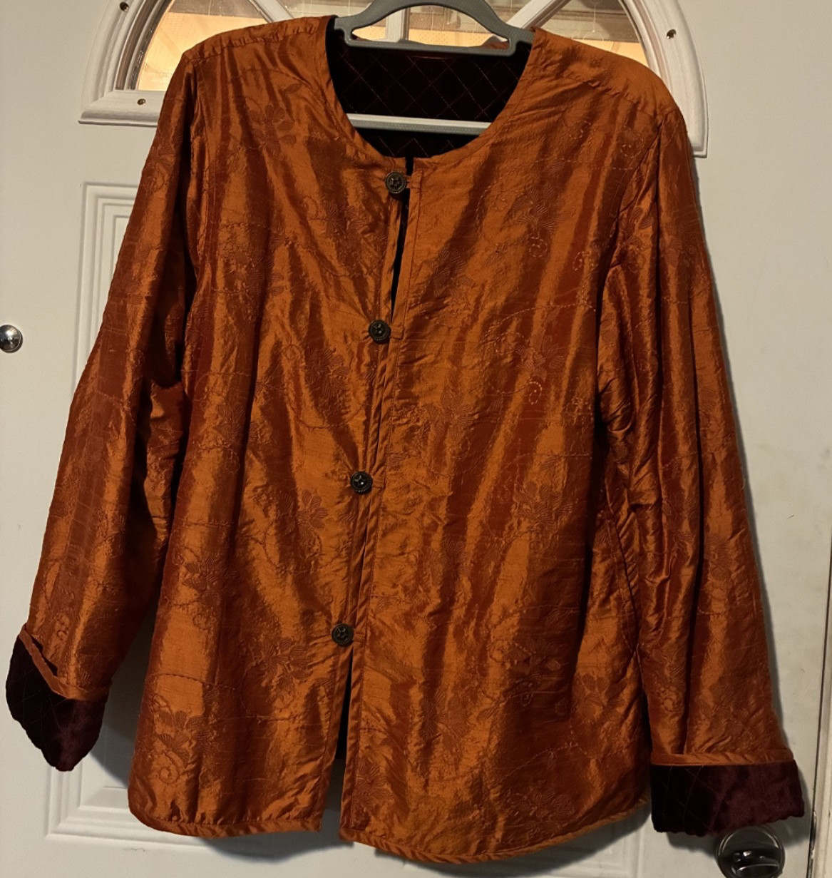 Quilted Long Sleeve Button Down Reversible Jacket Sz XL Rust