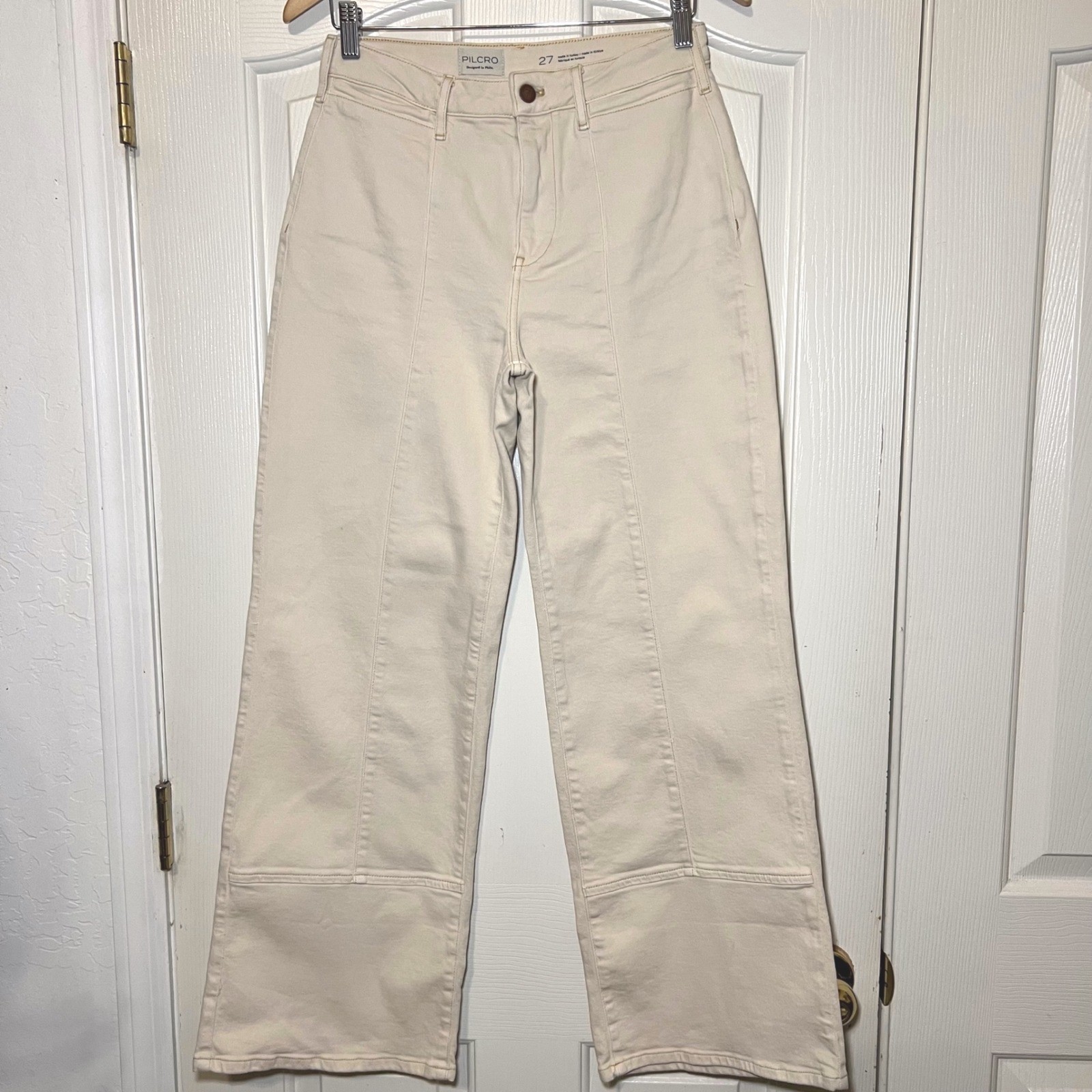 Anthropologie Pilcro Cuffed Crop High-Rise Wide-Leg Cream Color Size 27