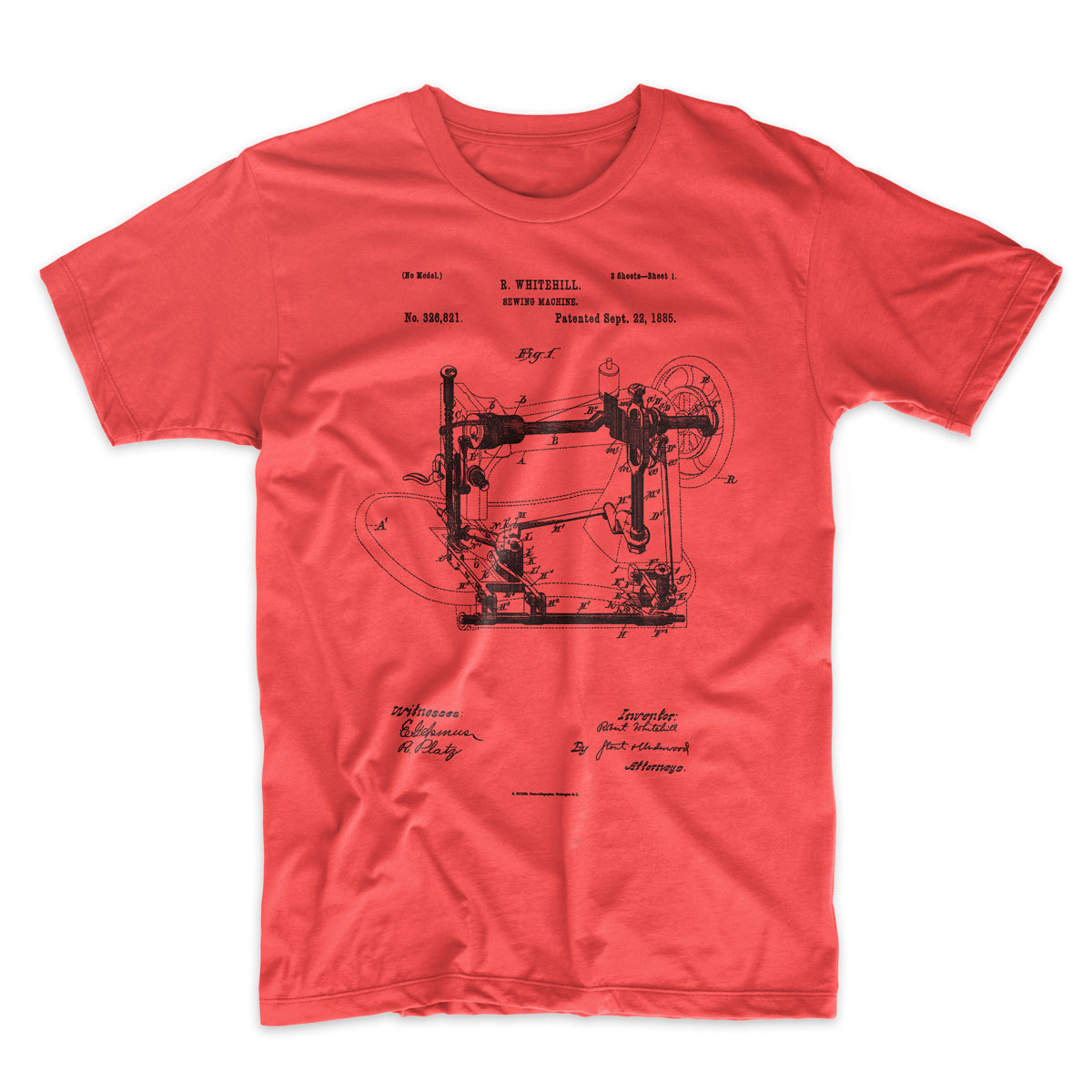Sewing Machine Patent T-Shirt, Sewing Shirt Patent Art 100% Soft Cotton Comfy