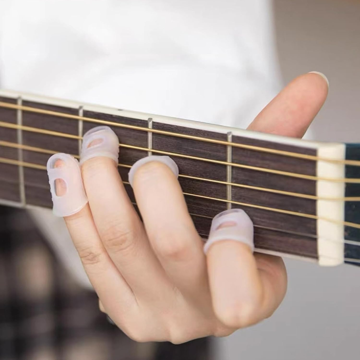 50Pcs Guitar Silicone Finger Protector,Fingertip Protection Covers Caps in 5 Siz