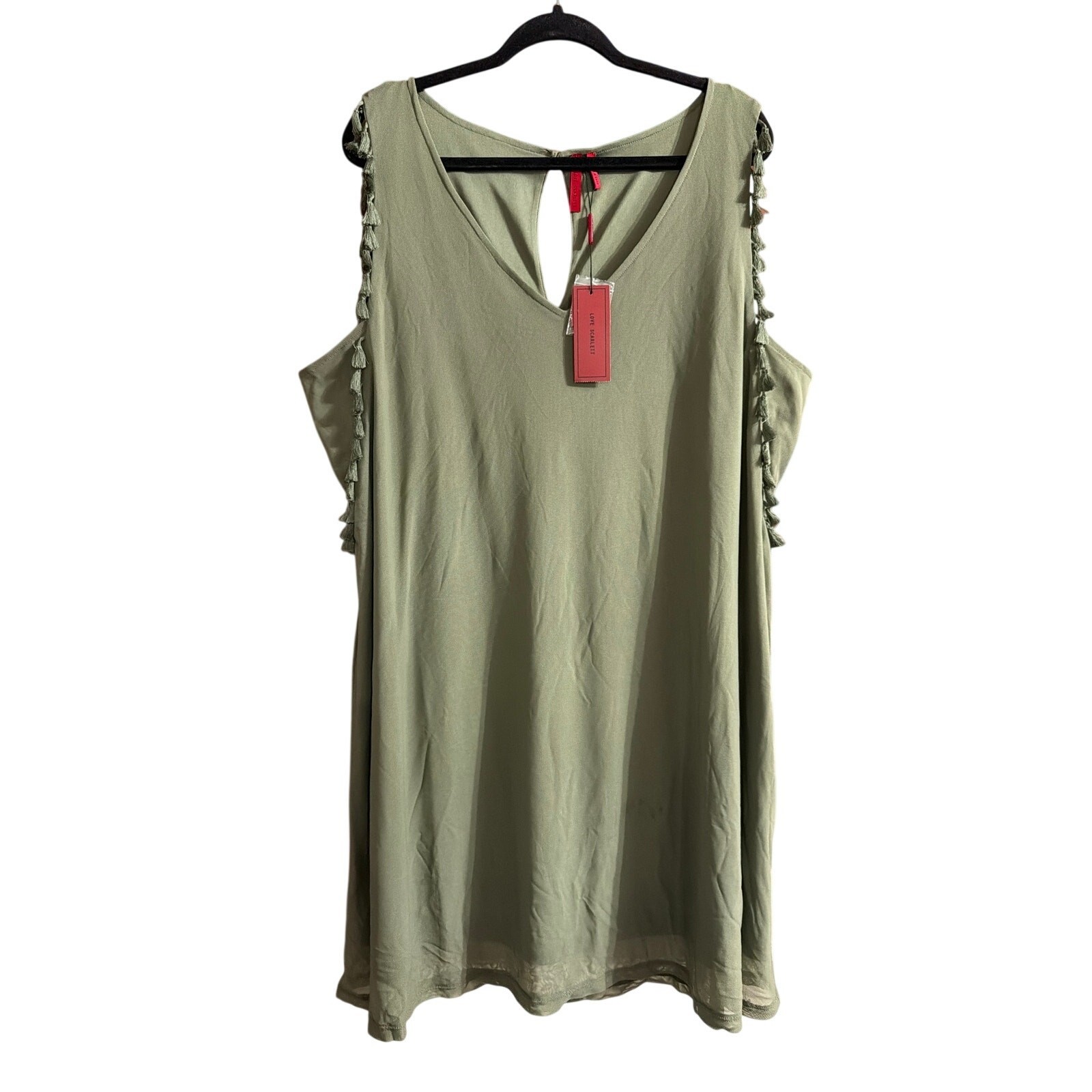 Love Scarlett Women’s Plus Size Artichoke Green Short Fringe Dress Size 3X