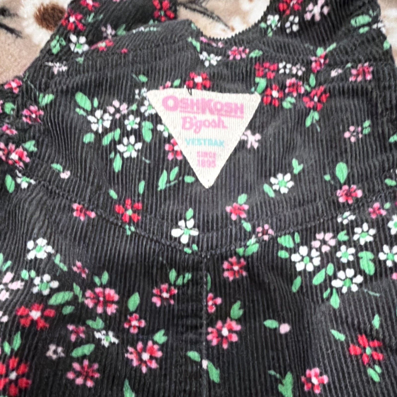 OshKosh B’gosh Corduroy Overall One-Piece Floral, 6 Months, Black/Multicolor