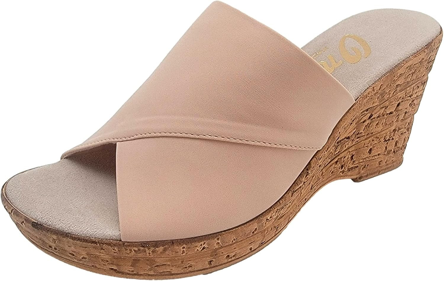 Women’s Onex Leather Wedge Slide Sandals Champagne Nude Beige Made in Italy