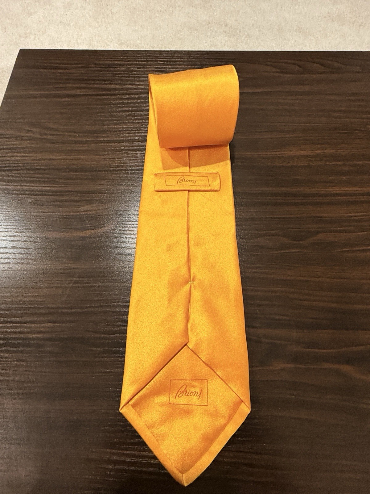 Brioni Orange Solid Silk Men’s Tie w/ Logo Accent Handmade