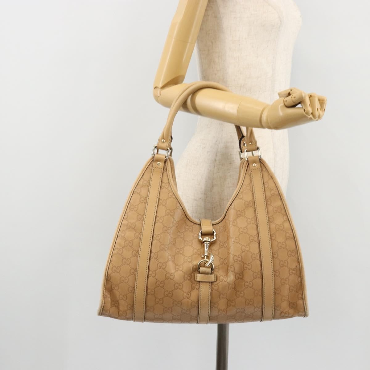 GUCCI GG Canvas Guccissima Jackie Bag Leather Gold Beige 203494 Auth ep14099