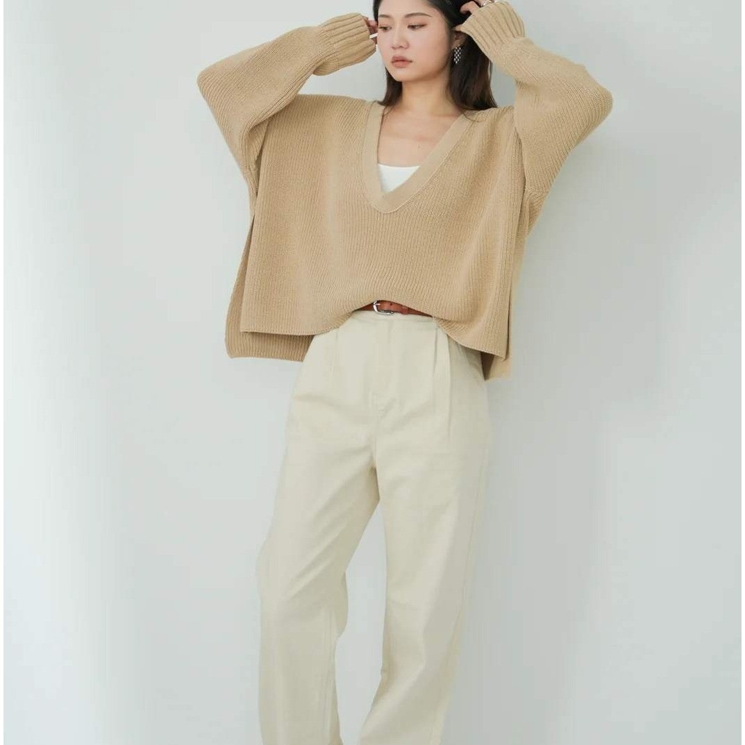 Women’s 310Mood x Ninido U Neck Oversized Essential Beige Sweater Size Small