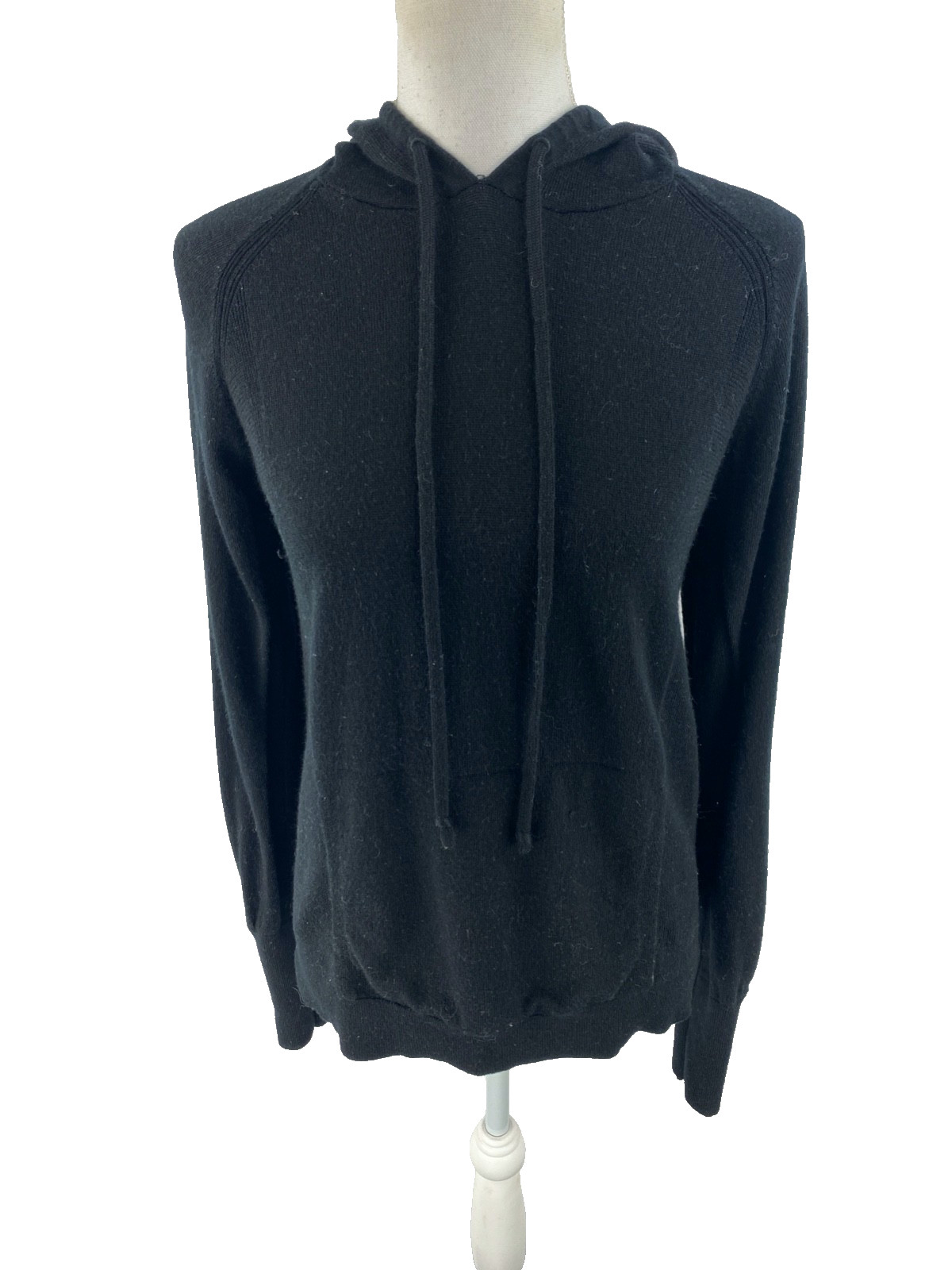 Lululemon Merino Wool Knit Hoodie Sweater Black Kangaroo Pocket Womens (Fits S)