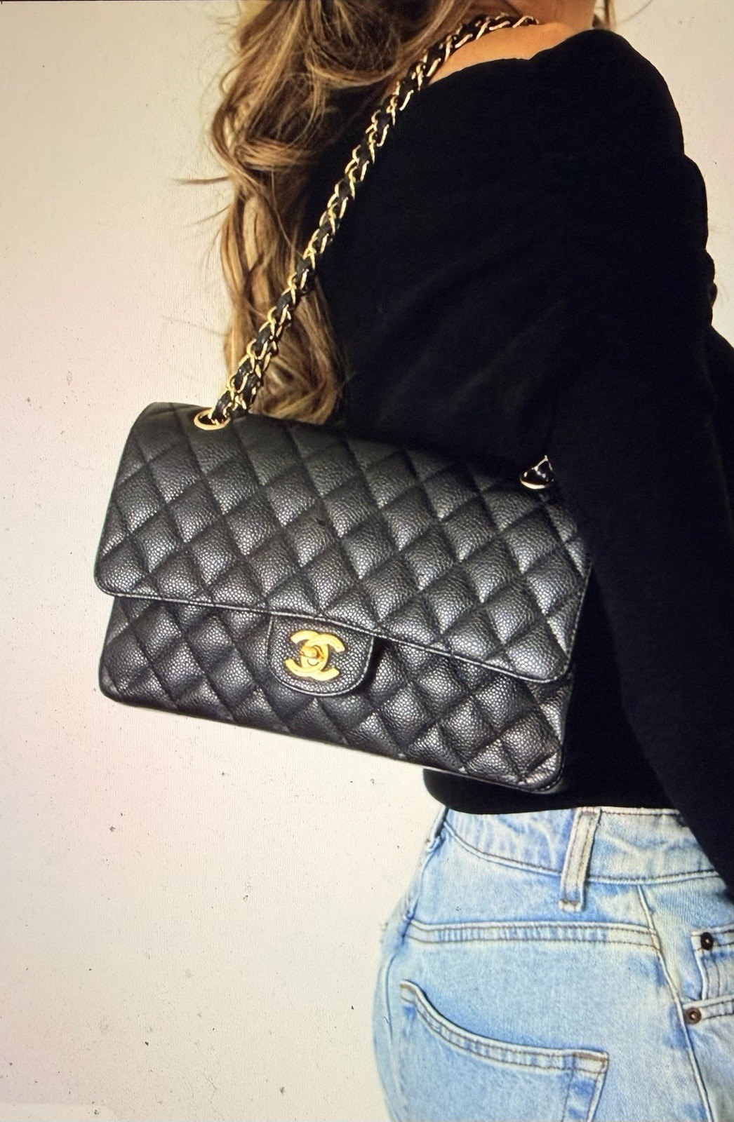 Chanel Medium Double Flap Bag Classic 2.55 Caviar Leather/Excellent Condition!