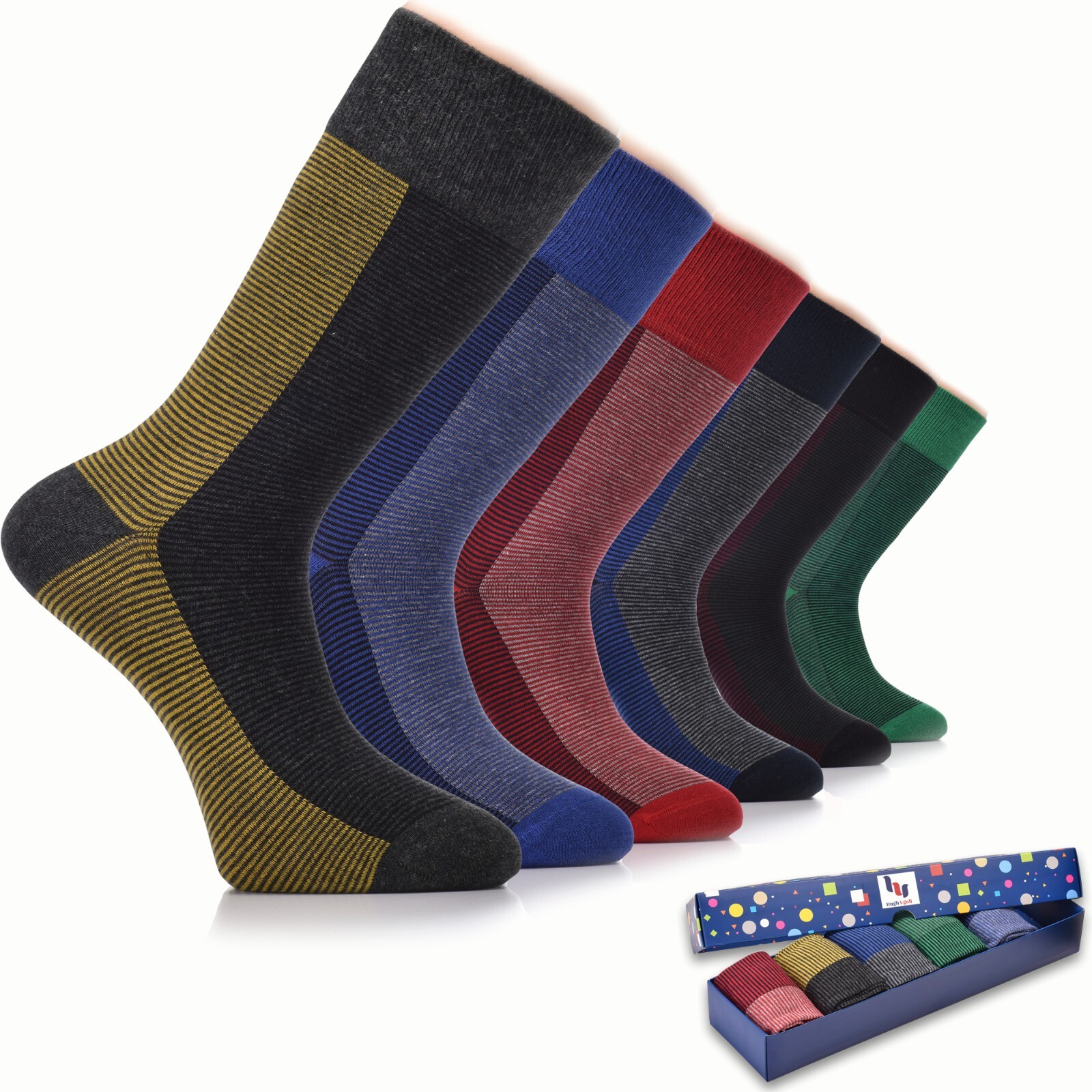 Hugh Ugoli 6 Pairs Men’s Dress Socks Cotton / Seamless Toe, 6 Pairs, Size: 7-12