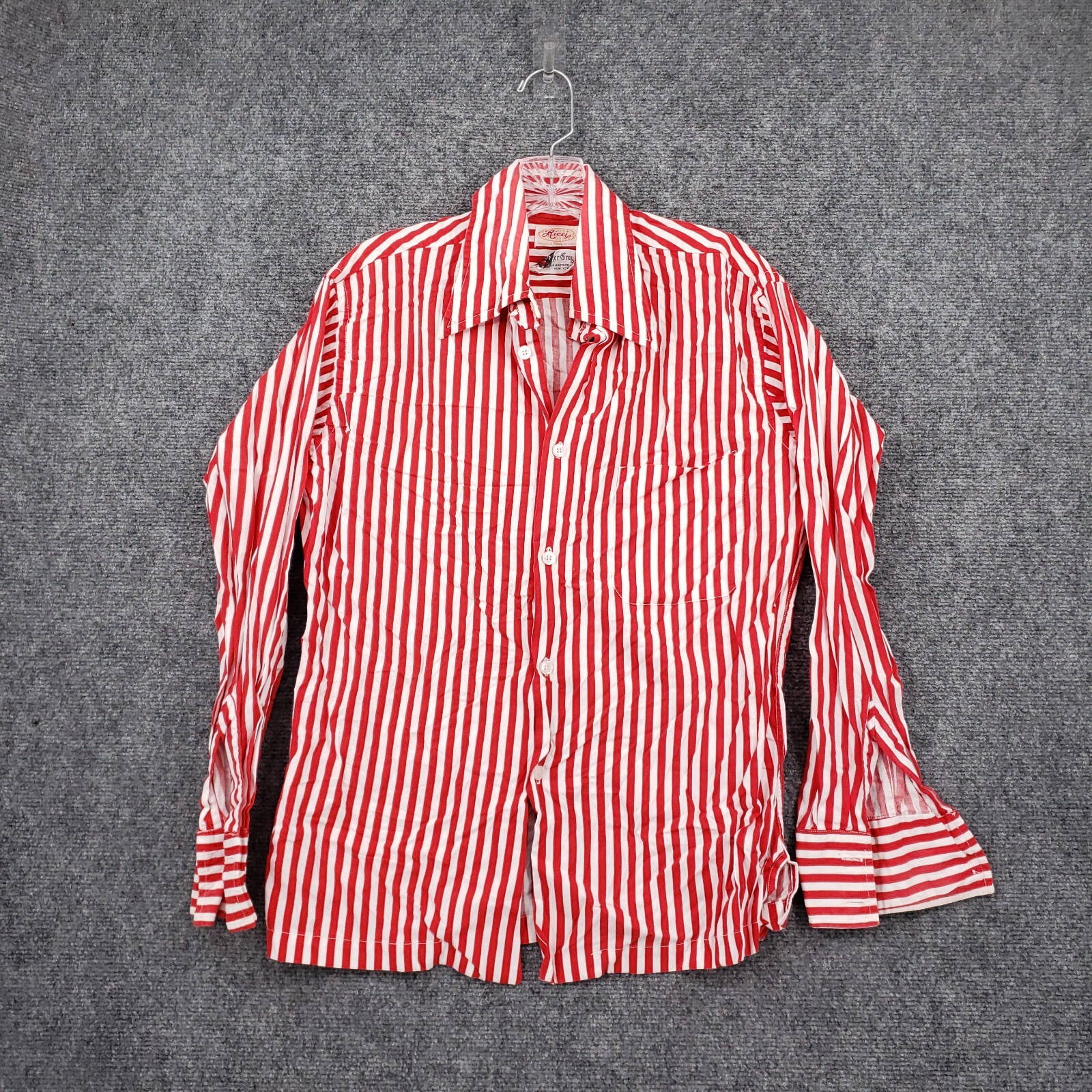 VINTAGE Ricci Shirt Mens 15-15 1/2 M Red White Striped Button Up Long Sleeve