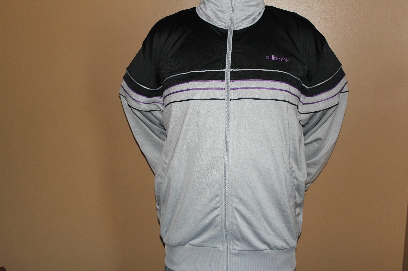 ADIDAS ORIGINALS PIPING THROWBACK TRACK TOP BLACK/ALUMINIUM HEATHER/ROYAL#MD $70