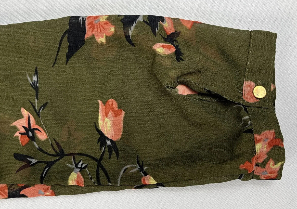 Live 4 Truth Size Small Green Floral Sheer Blouse 3/4 Sleeves W/ Roll Tab Option