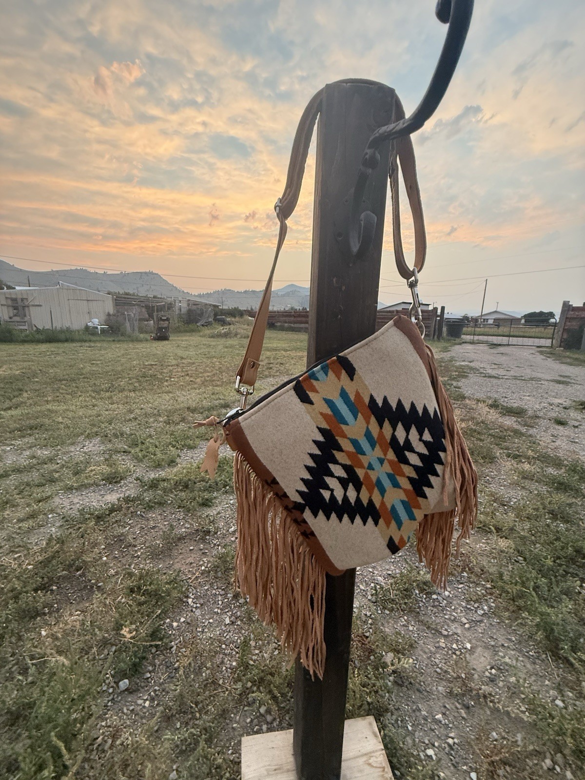 Mercy Grey Design Co Western P-Wool Geometric Fringe Crossbody/ Backpack custom