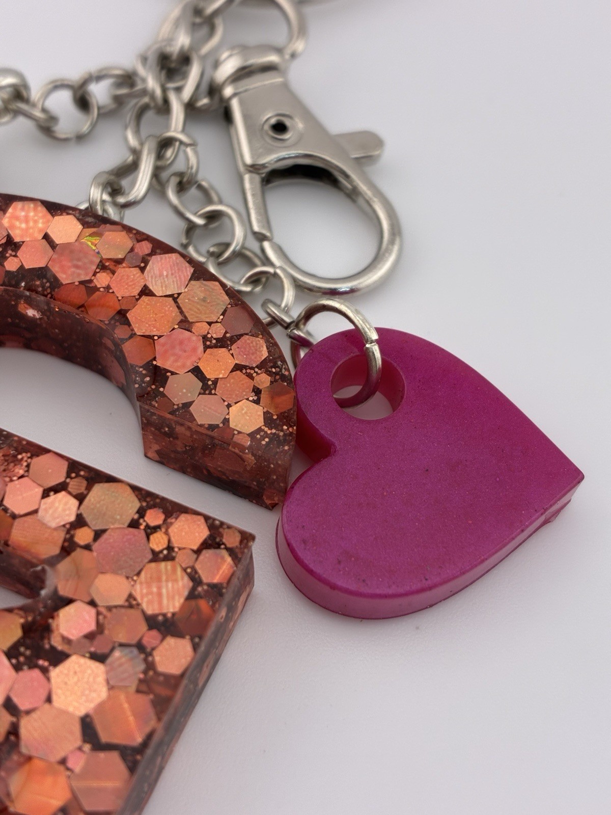 Handmade Epoxy Resin Letter G Keychain Rose Gold Glitter Heart Tassel New