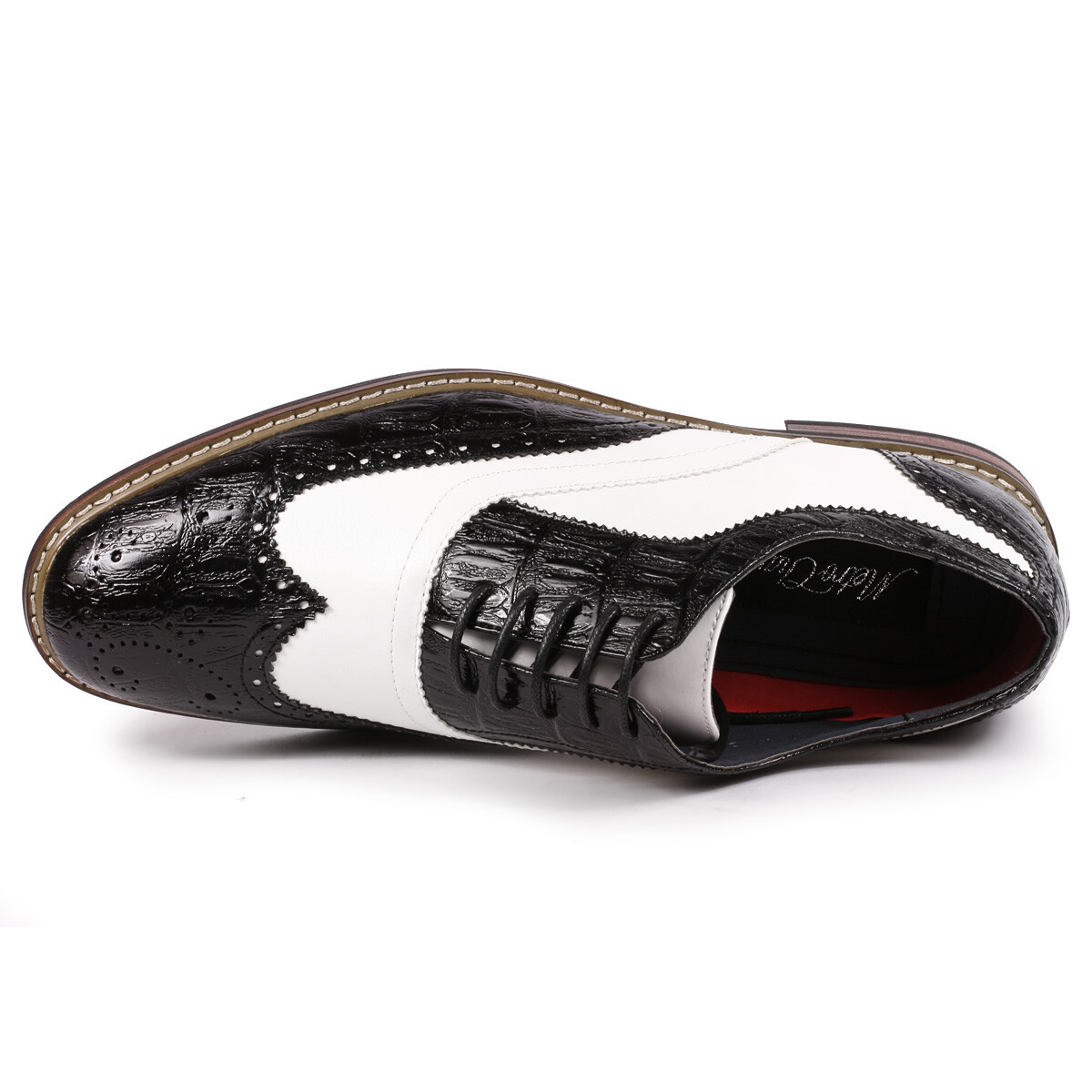 Black White Men’s Two Tone Perforated Wing Tip Lace Up Oxford Dress Shoes