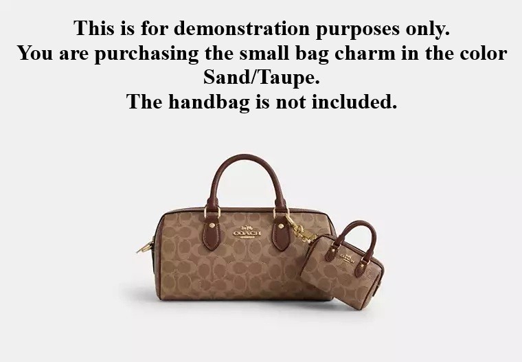 Coach Mini Rowan Bag Charm CX068 Sand Signature Canvas Leather 3.75″x2.5″x2.25″