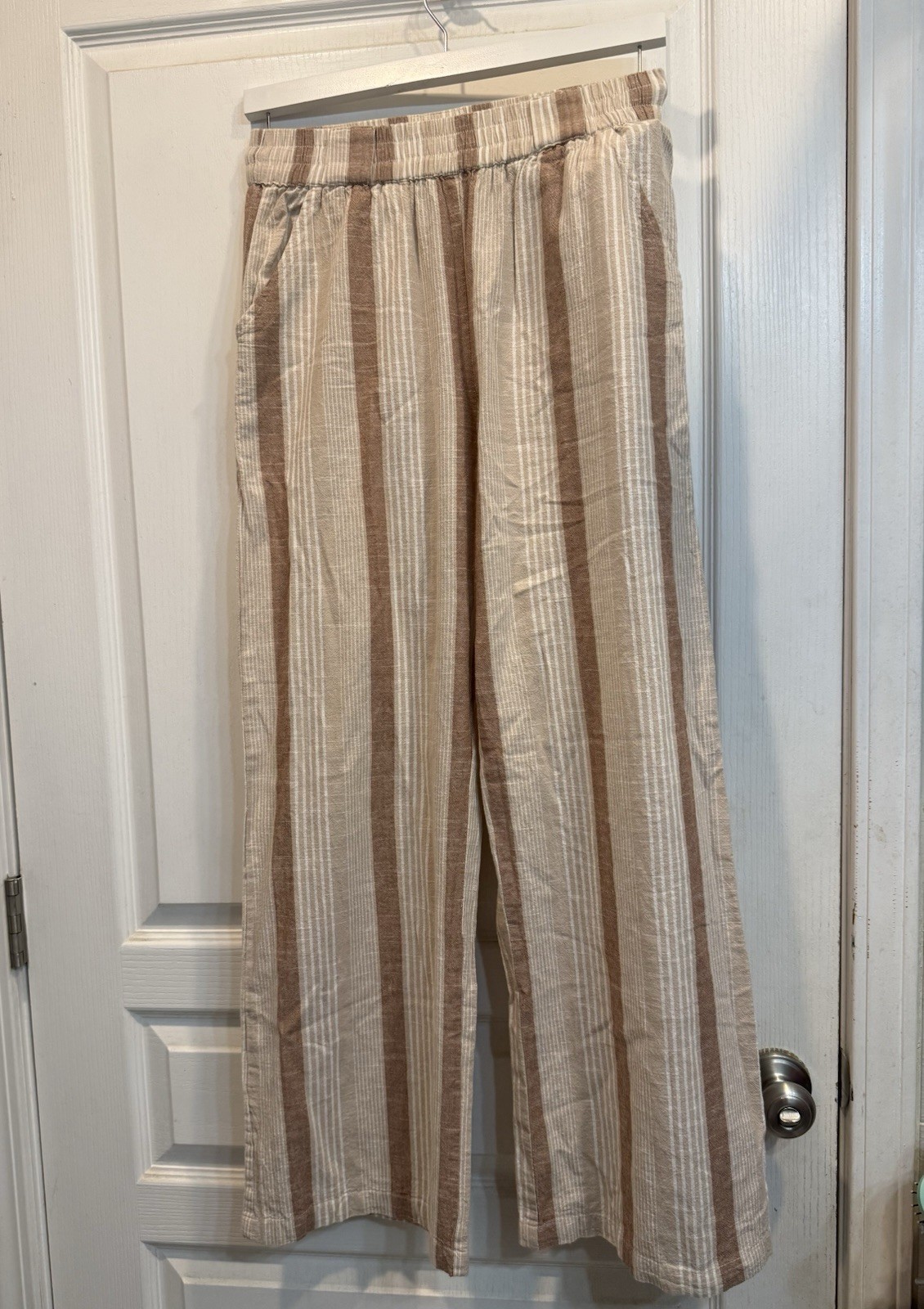 Striped Stretch Waistband Pants Deja Bleu Brand 100% Cotton Size Medium