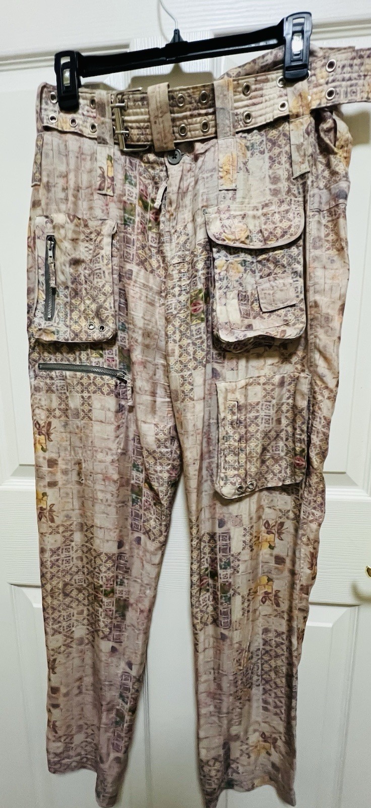 Pete & Greta By Johnny Was Beige Multi Pocket Boho Cargo Pants Wms S Poly Rayon