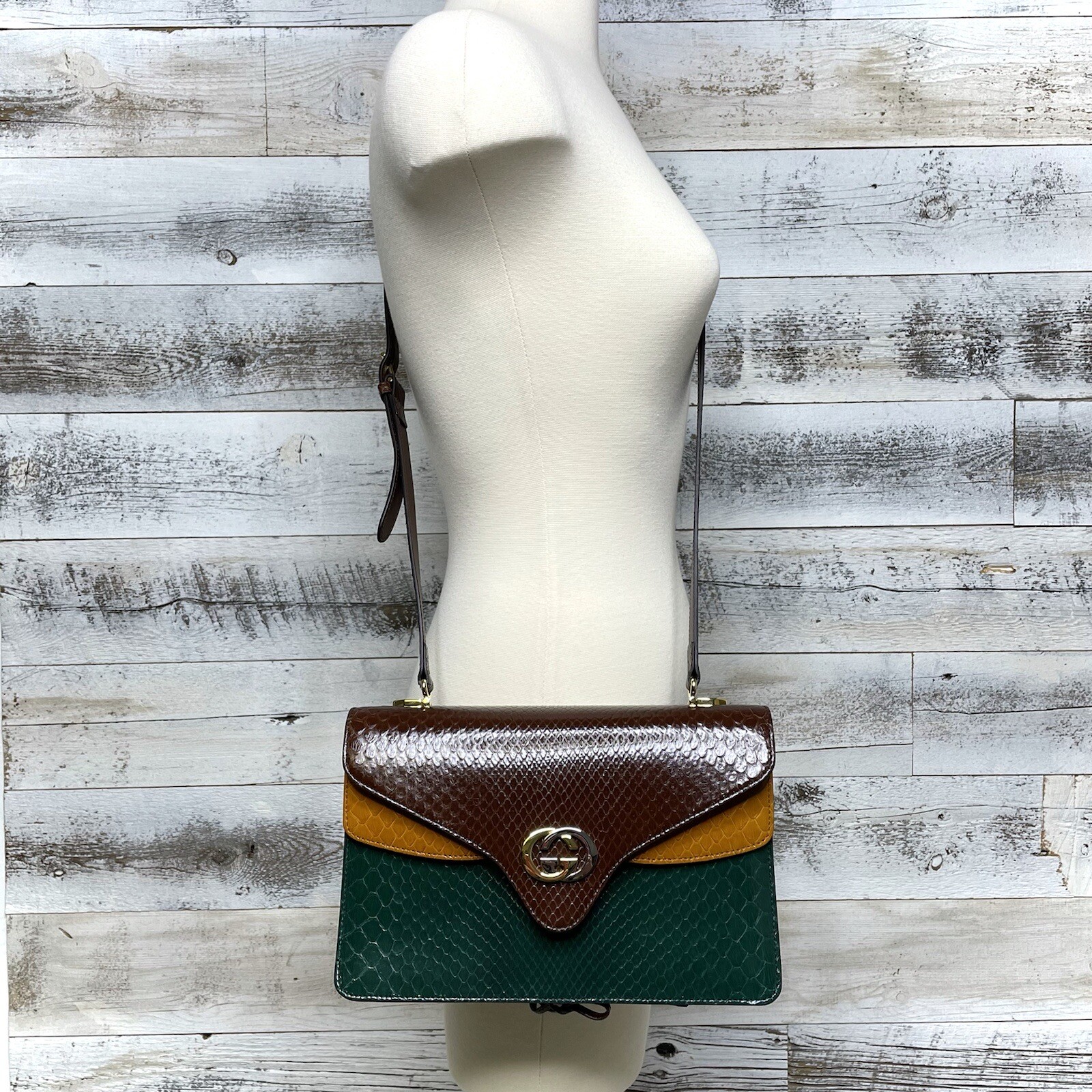 GUCCI Yellow Brown Python Bag Purse Exotic Designer Rare Collector Runway