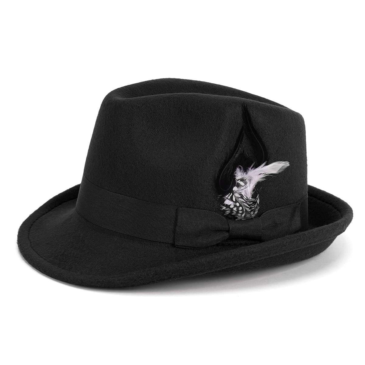 Classic Fedora Hats for Men Women Short Brim Felt Feather Hat Panama Dress Hat