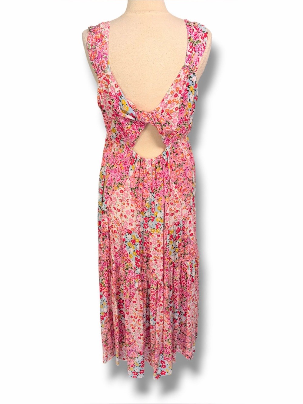 ANGIE Floral Cottagecore Tiered Maxi Dress Twisted Back Feature, 1X