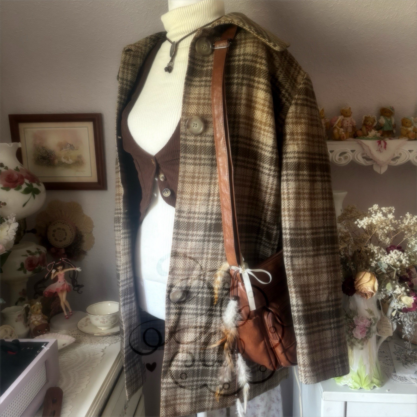 Pendleton Women’s Vintage Plaid Wool Overcoat Button Front Lined Brown