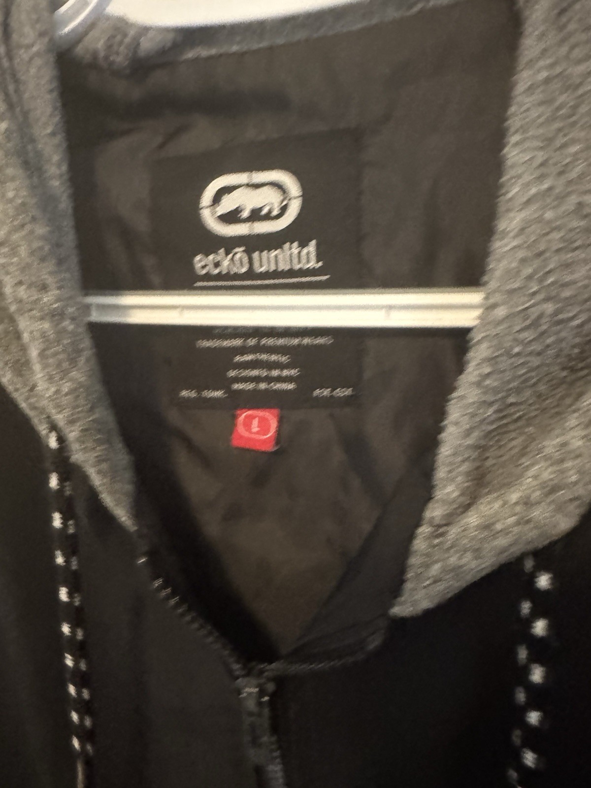 Ecko Unltd Men’s Black/Gray Hooded Zip Jacket Logo Midweight Size L