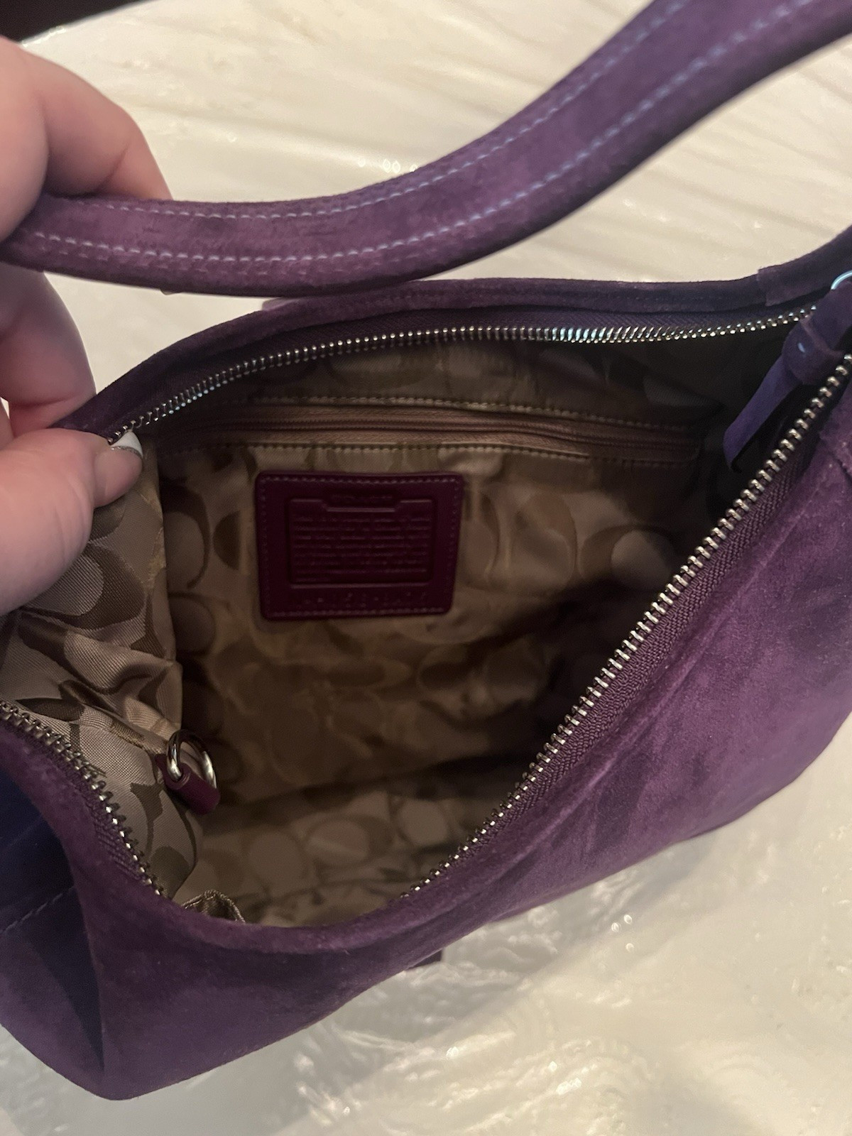 VINTAGE COACH HAMPTONS PLUM SUEDE LRG HOBO BAG-CARE KIT-DUST BAG & BOX NEW TAG