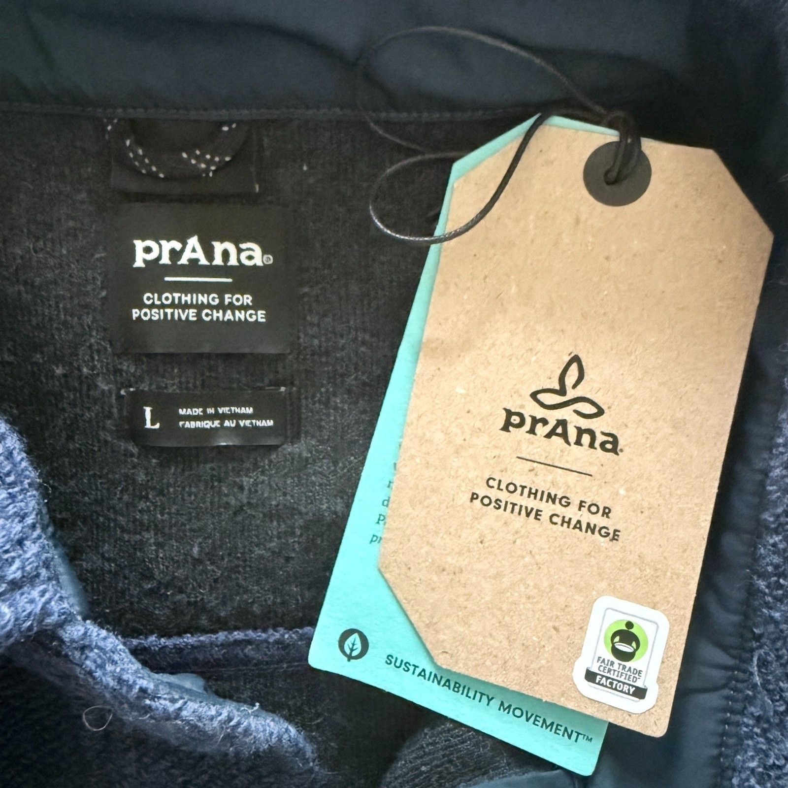 prAna Mens IncrediWool Overshirt Stormy Night Heather Wool Flannel Layer Sz L