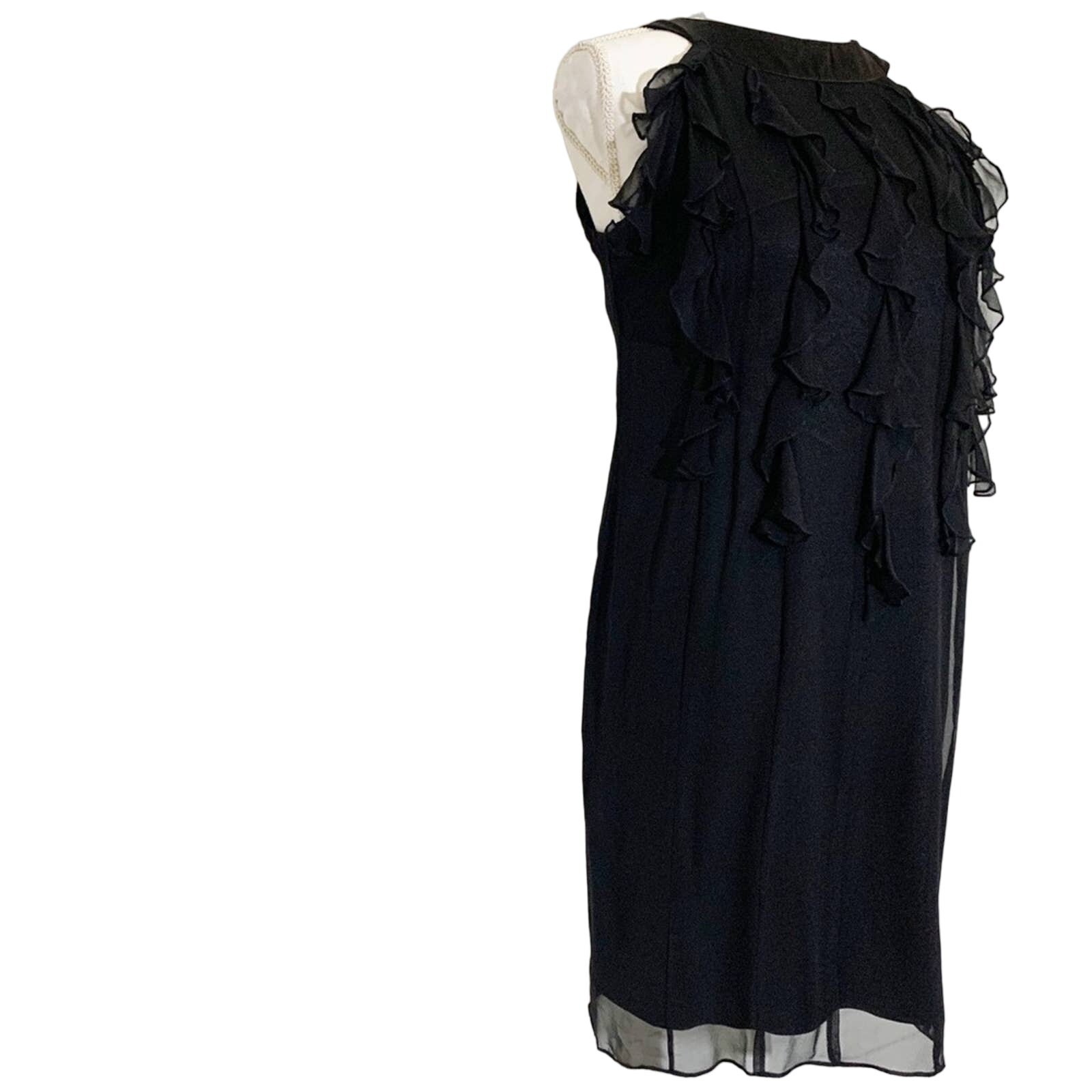 NWT Taylor Dresses by Ann Taylor Black Silk Ruffle Bust Cocktail Dress 2
