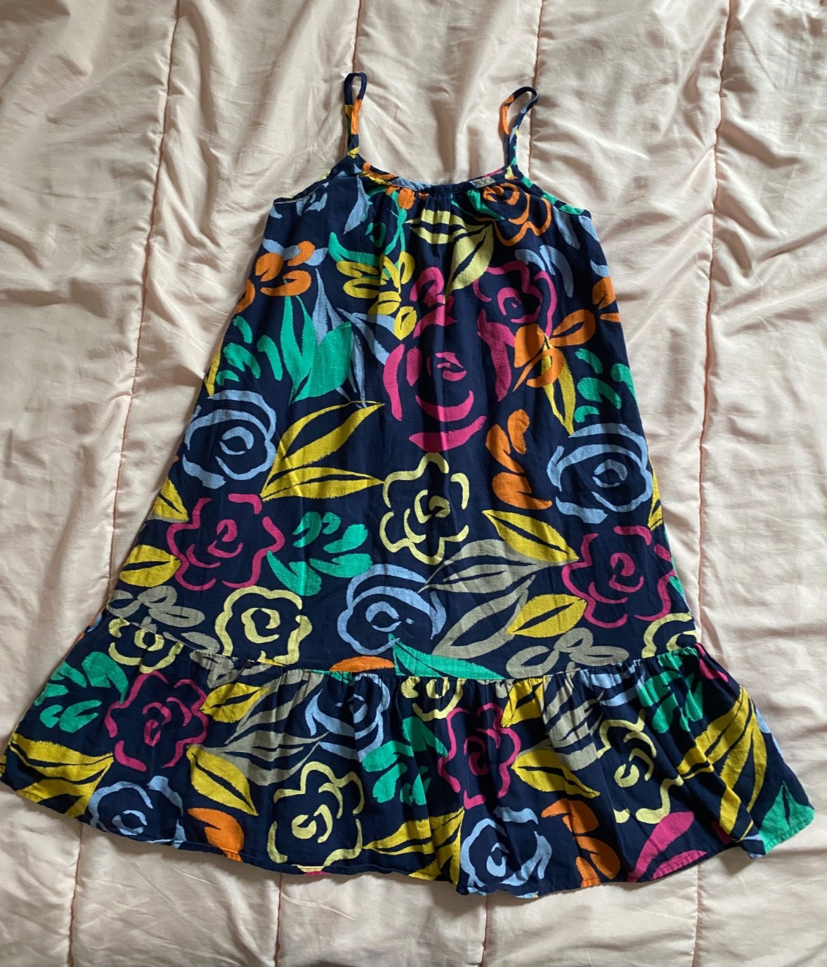 Gap Kids Strappy Floral Navy Tiered Maxi Dress Size M (8-9) Multi-Color EUC