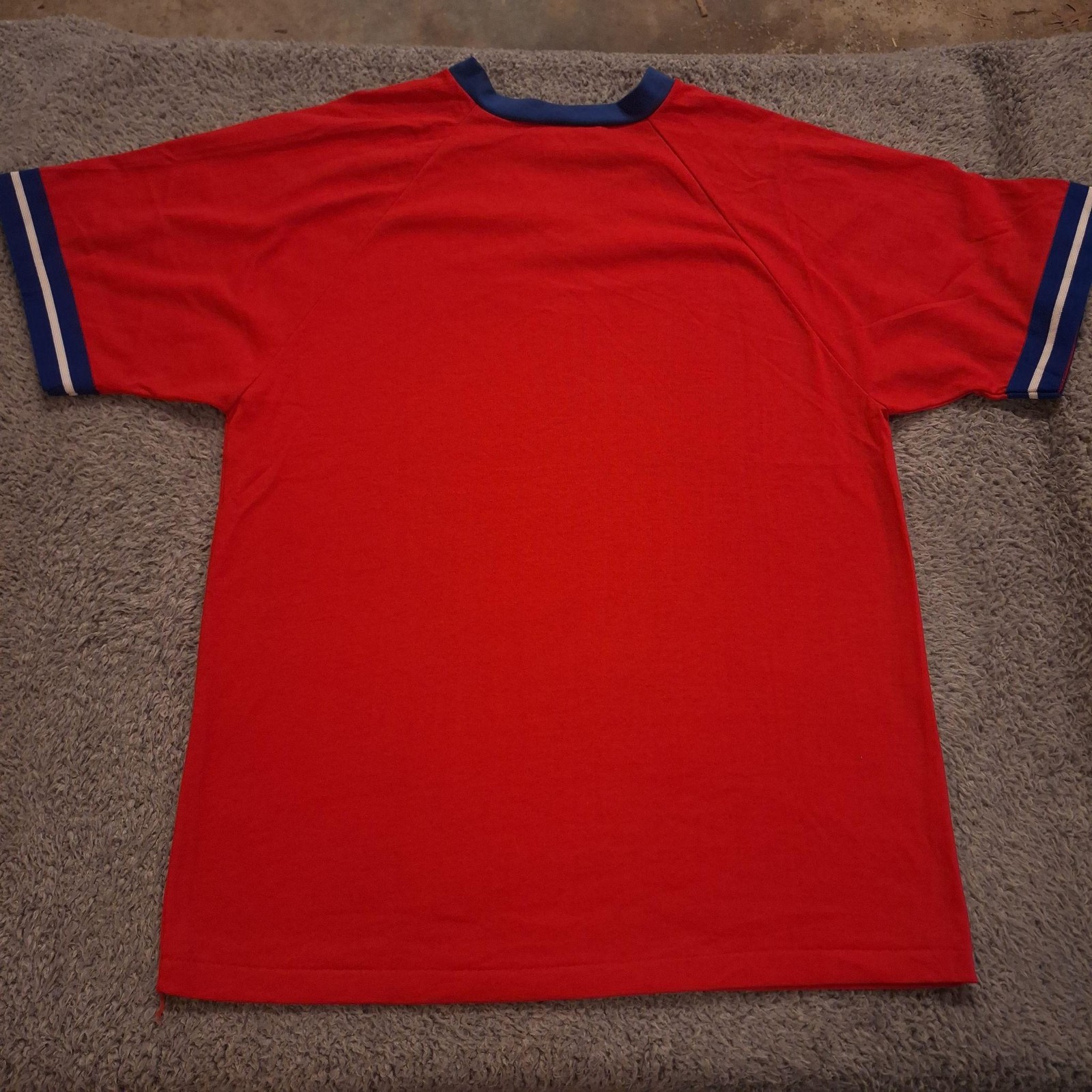 80s Rawlings Shirt Mens Large Red Ringer V Neck Raglan Short Sleeve Baseball