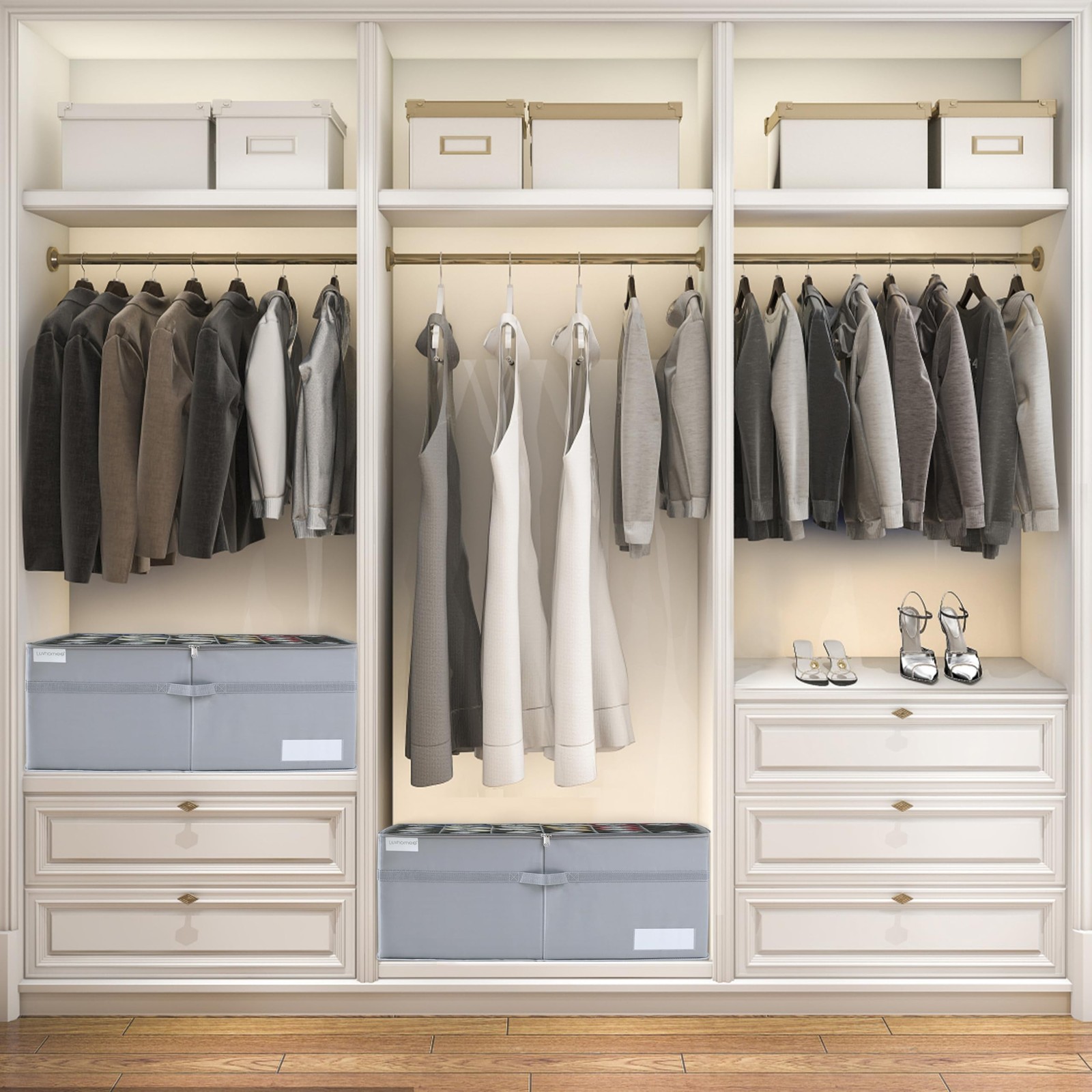 LUVHOMEE Shoe Organizer for Closet, Fits 24 Pairs, Large Shoe Box Storage Con…