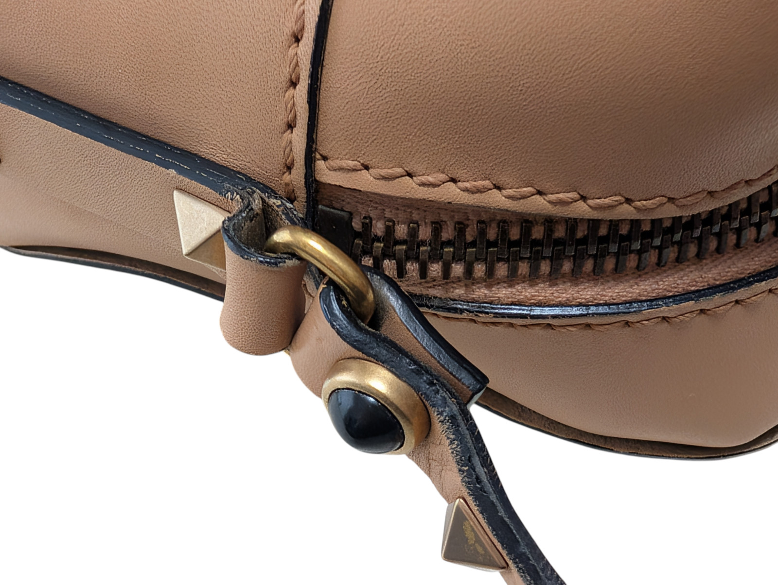 Valentino Garavani Shoulder Bag Purse Rock Studs Leather Beige