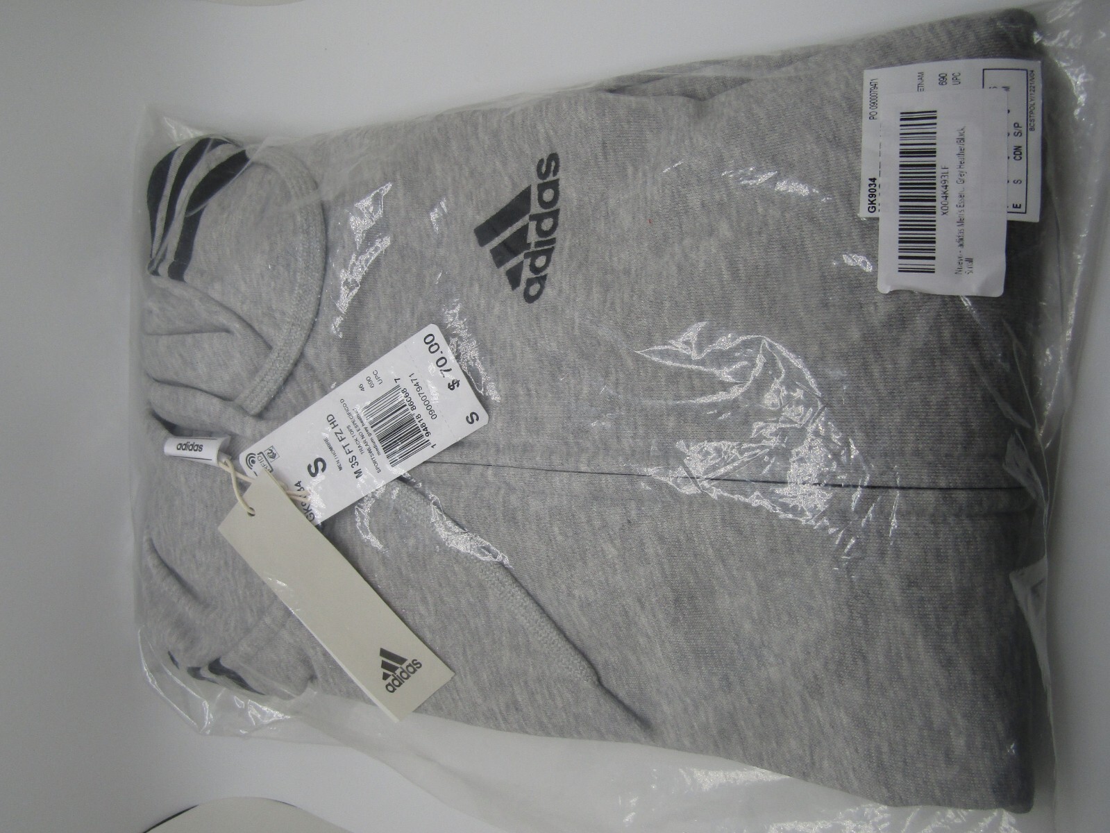 Adidas Men’s Essentials French Terry 3-Stripes full-zip Hoodie Small Gray