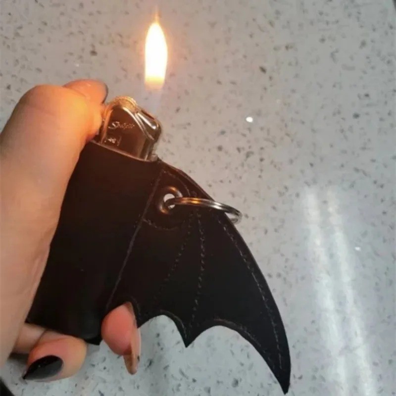 1PC Bat Lip Balm Holder Keychain PU Leather Wing Design Punk Style Accessory