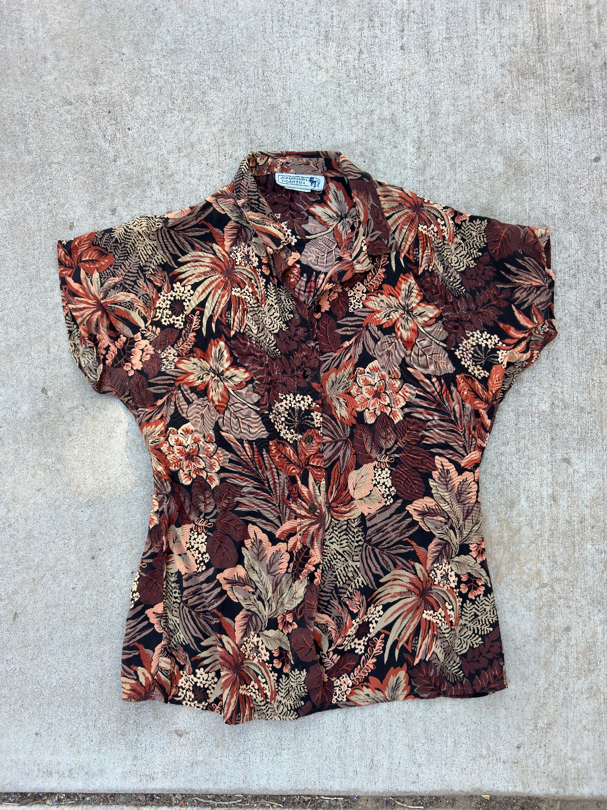 Vintage 90s Hawaiian Shirt WOMENS XS Brown Floral Tropical Beach Boho Button