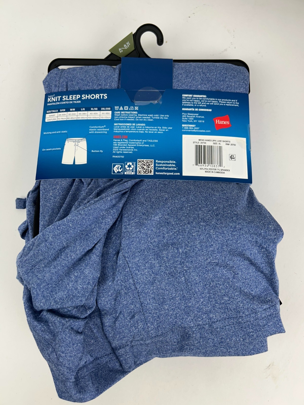 Hanes Tagless Men’s Size X-Large Blue & Black Knit Sleep 2 Pack Shorts NEW