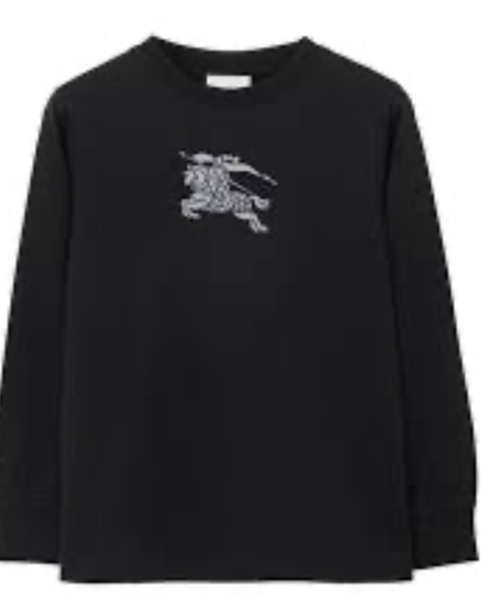 Burberry Kids Long Sleeve Equestrian Black Tee (Size 6)
