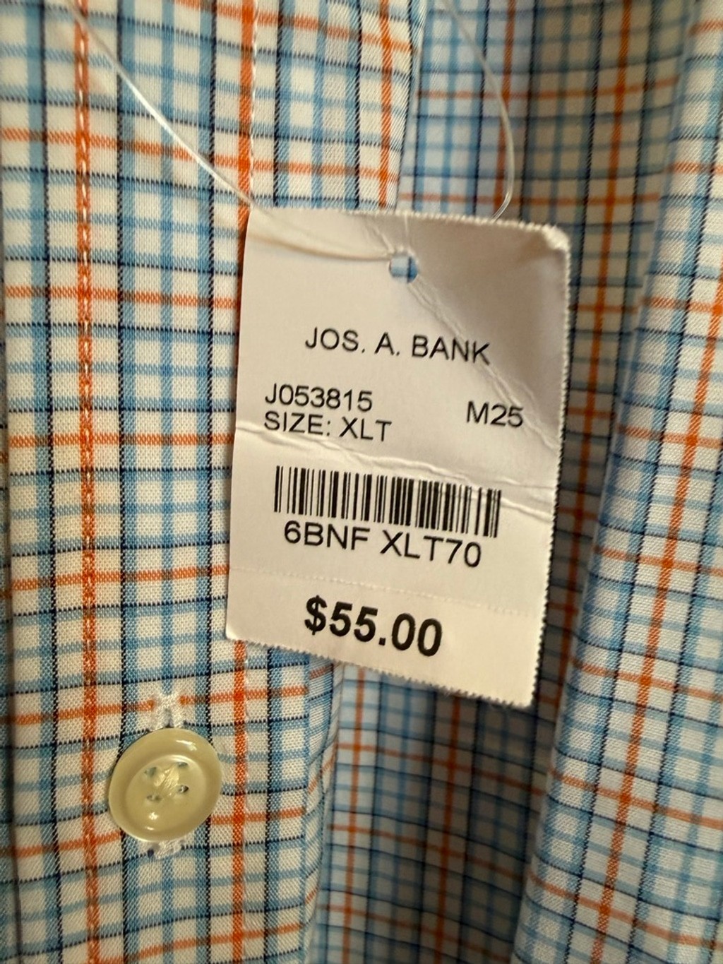 JOS. A. BANK Casual Button Down Shirt XLT Blue Orange Plaid NWT