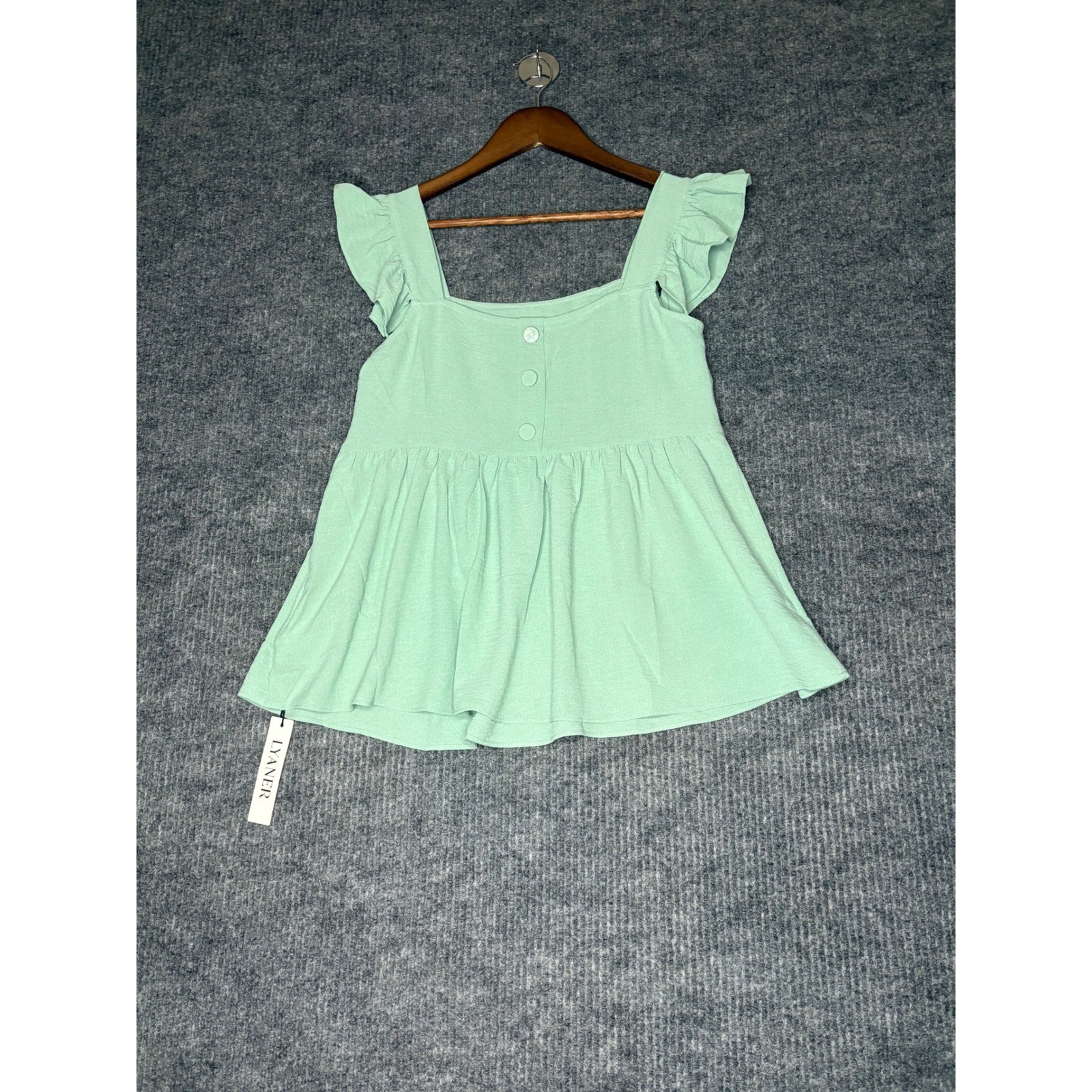 Lyaner Mint Green Ruffle Sleeve Babydoll Peplum Top Small NWT