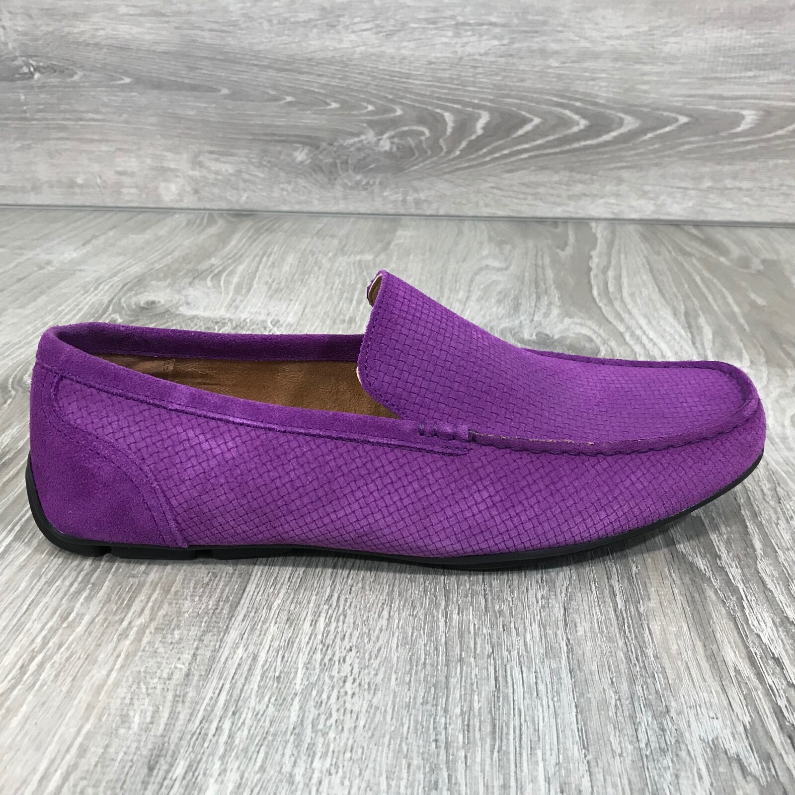 NIB ALFANI Men’s Kendric Textured Suede Drivers, Plum Multiple sizes