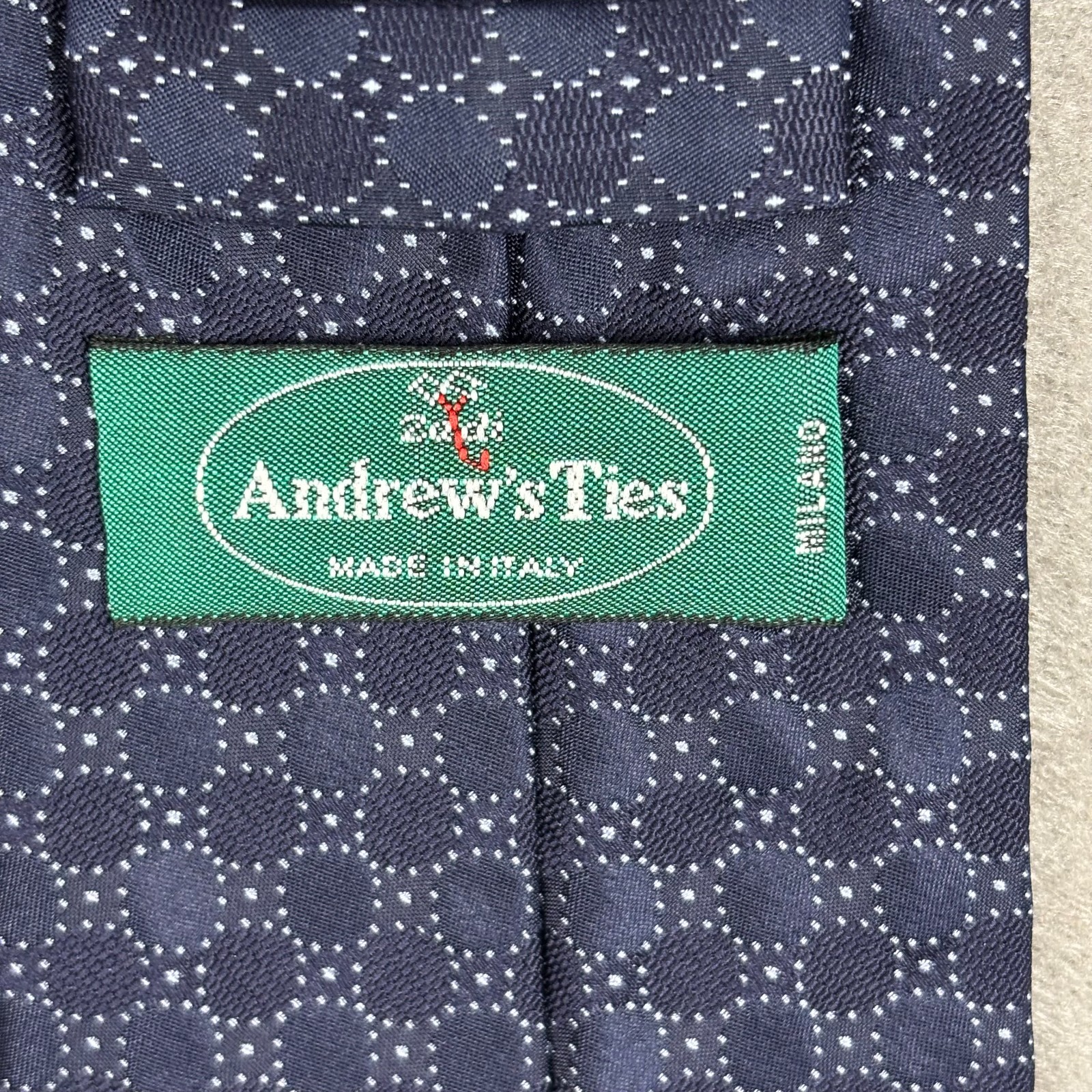 Andrew’s Ties Navy Blue Geometric Dot Silk Tie Made in Italy Classic 58″ 3.25″